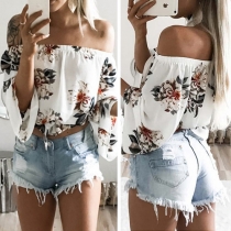 Sexy Off-shoulder Boat Neck Printed Crop Top