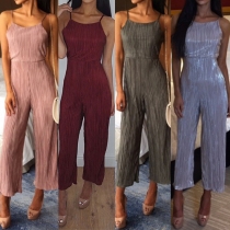 Sexy Backless High Waist Solid Color Sling Jumpsuit