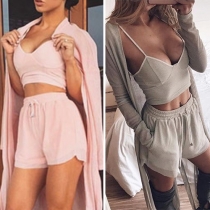 Sexy Backless Cami Top + High Waist Shorts Two-piece Set