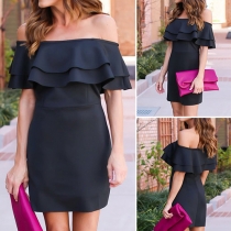 Sexy Off-shoulder Double-layer Ruffle Slim Fit Dress
