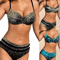 Sexy Camouflage Printed High Waist Bikini Set