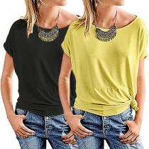 Fashion Solid Color Dolman Sleeve Round Neck Loose T-shirt