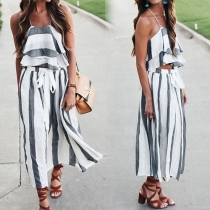 Bohemian Style Striped Cami Top + High Waist Maxi Skirt Two-piece Set