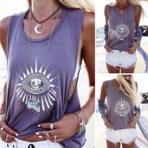 Fashion Printed Round Neck Casual Tank Top