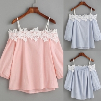 Sexy Off-shoulder 3/4 Sleeve Lace Spliced Blouse