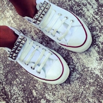 Punk Style Round Toe Lace-up Rivets Canvas Shoes