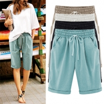 Fashion Solid Color Elastic Waist Pirate Shorts