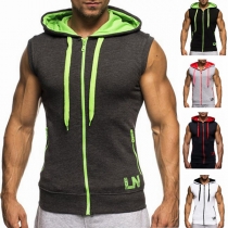 Fashion Contrast Color Sleeveless Hooded Men's Vest
