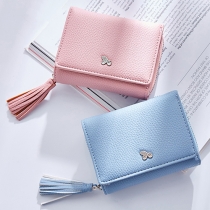 Fashion Solid Color Tassel Pendant Foldable Wallet for Women