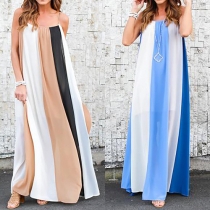 Bohemian Style Contrast Color Sling Maxi Dress