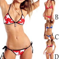 Sexy Stars Printed Lace-up Halter Bikini Set
