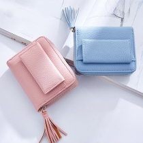 Fresh Style Solid Color Tassel Pendant Foldable Wallet