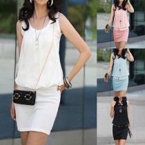 OL Style Sleeveless Round Neck Solid Color Slim Fit Dress