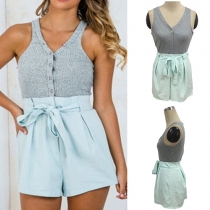 Fashion Contrast Color Sleeveless V-neck High Waist Romper