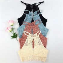 Sexy Solid Color Hollow Out See-through Lace Cami Top