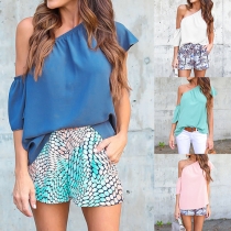 Sexy One-shoulder Short Sleeve Solid Color Top