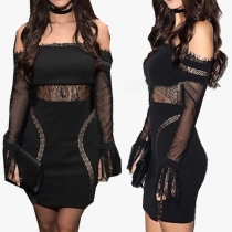Sexy Off-shoulder See-through Lace Spliced Slim Fit Party Dress