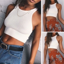 Sexy Solid Color Sleeveless Round Neck Crop Top