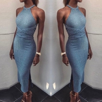 Sexy Crossover Backless Slit Hem Slim Fit Maxi Dress
