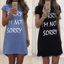 Fashion Letters Printed Short Sleeve Round Neck T-shirt Dress