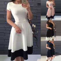 Fashion Contrast Color Short Sleeve Round Neck Dress