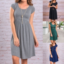 Casual Style Short Sleeve Round Neck Solid Color Dress