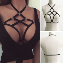 Sexy Solid Color Hollow Out Strappy Halter Bra