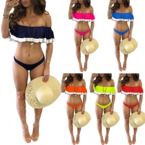 Sexy Contrast Color Ruffle Bra + Low-waist Briefs Bikini Set