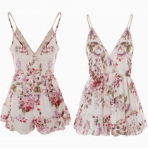 Sexy Backless Deep V-neck Printed Cami Romper