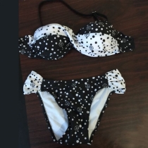 Sexy Contrast Color Dots Printed Halter Bikini Set
