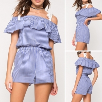 Sexy Off-shoulder High Waist Striped Romper