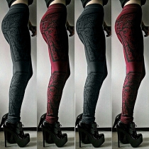 Retro Punk Style High Waist Printed Stretch Leggings