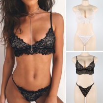 Sexy Solid Color Hollow Out Lace Bra Set