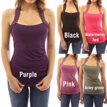 Sexy Backless Solid Color Slim Fit Lace Spliced Tank Top