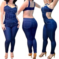 Sexy Backless High Waist Slim Fit Denim Jumpsuit