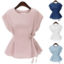 Sweet Style Solid Color Sleeveless Round Neck Bowknot Blouse