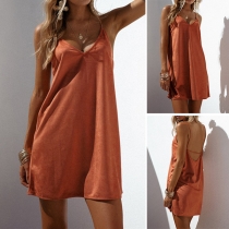 Sexy Backless V-neck Solid Color Cami Dress