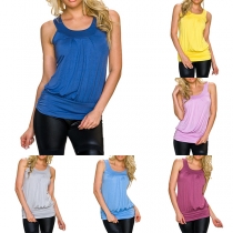 Fashion Solid Color Sleeveless Round Neck Top