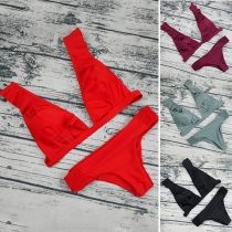 Sexy Solid Color Ruffle Bikini Set