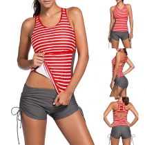 Sexy Backless Striped Swimsuit Set