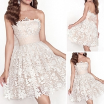 Sexy Strapless High Waist Lace Princess Dress