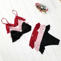 Sexy Solid Color Ruffle Bikini Set
