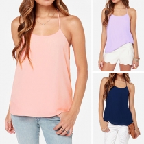 Sexy Backless Solid Color Chiffon Cami Top