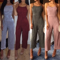 Sexy Backless High Waist Solid Color Sling Jumpsuit