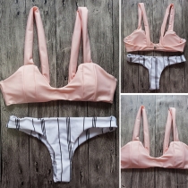 Sexy Pink Bikini Bra + Low-waist Striped Briefs Bikini Set