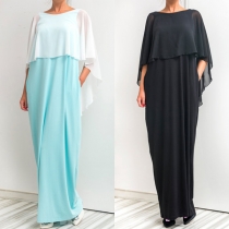 Sexy Backless Chiffon Spliced Cape-style Maxi Dress