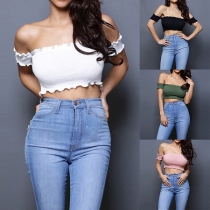 Sexy Off-shoulder Boat Neck Solid Color Bandeau Top