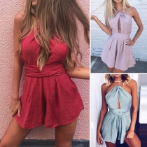 Sexy Off-shoulder Backless High Waist Solid Color Romper