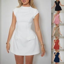 Fashion Solid Color Sleeveless Round Neck Slim Fit Dress