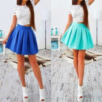 Fashion Short Sleeve Lace Top + High Waist Skirt Two-piece Set